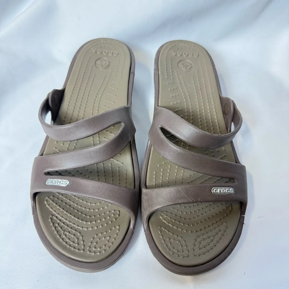 CROCS Patricia Mini Wedge Womens Sandals‎ 9 Brown Slide Casual Outdoor Open Toe